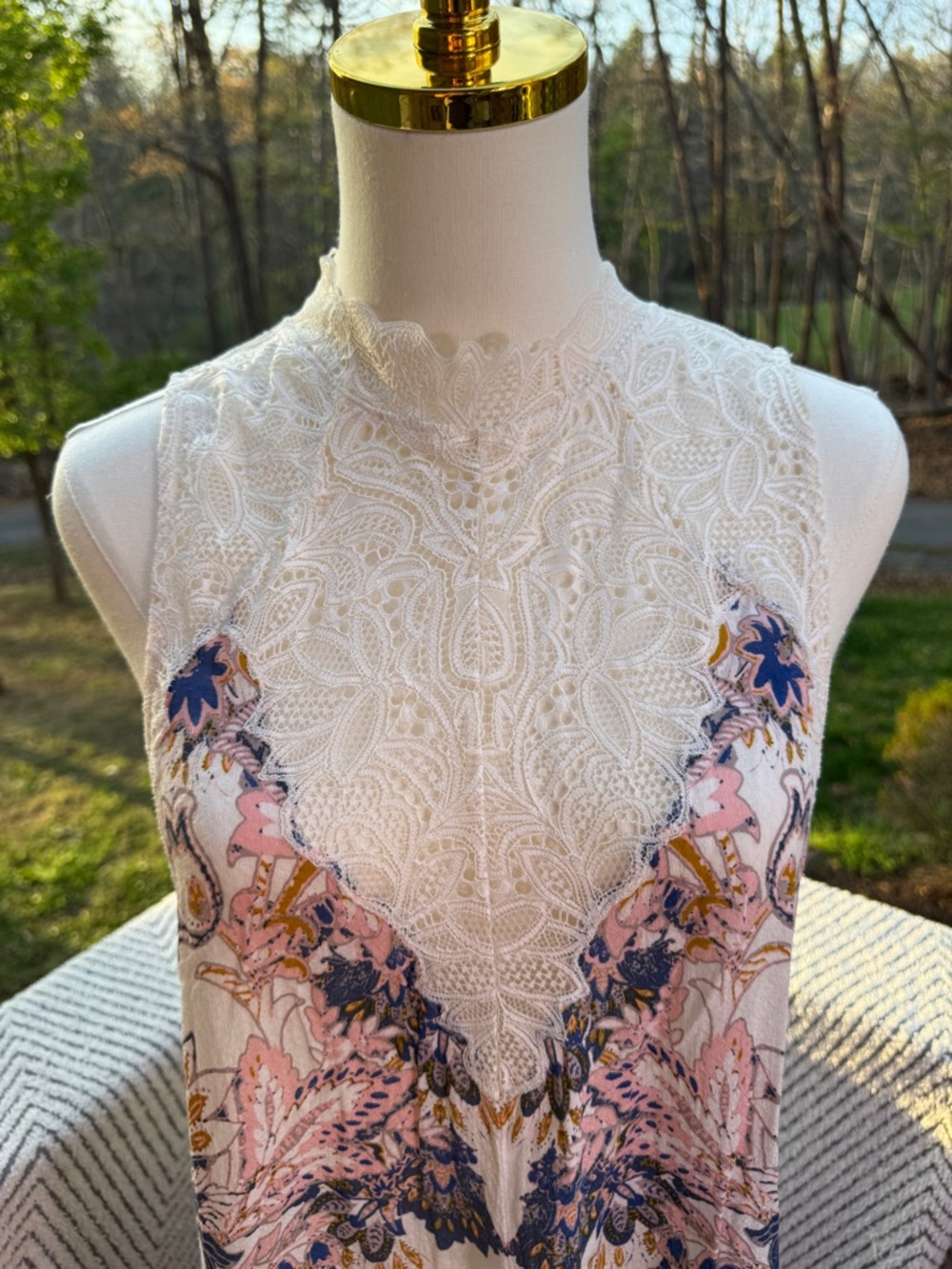Free People Marsha Lace Mini Dress Medium Boho Floral High Neck Flowy Oversized - Picture 4 of 9